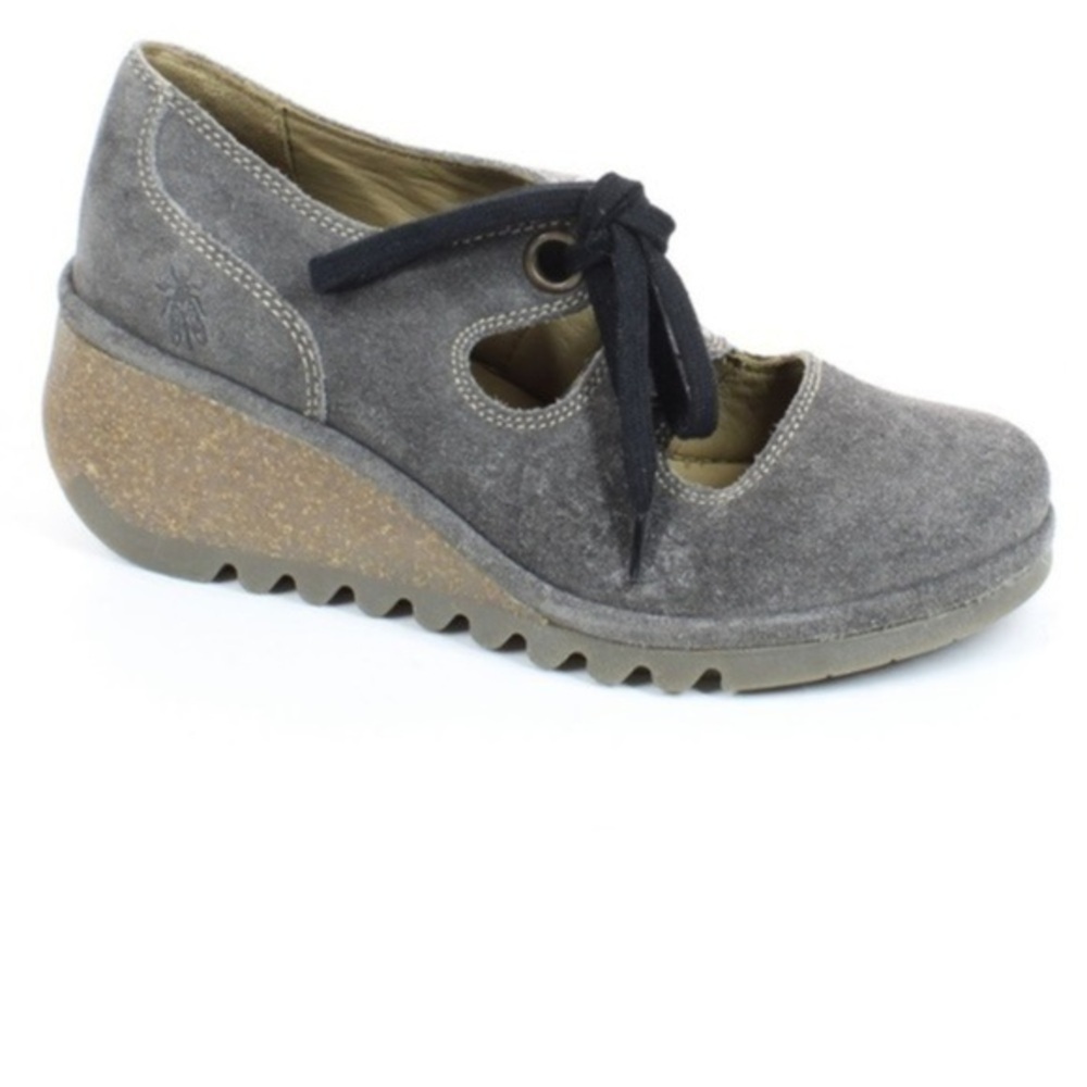 FLY London shoe Womens Gray Lace Up wedge sneaker EUR 37